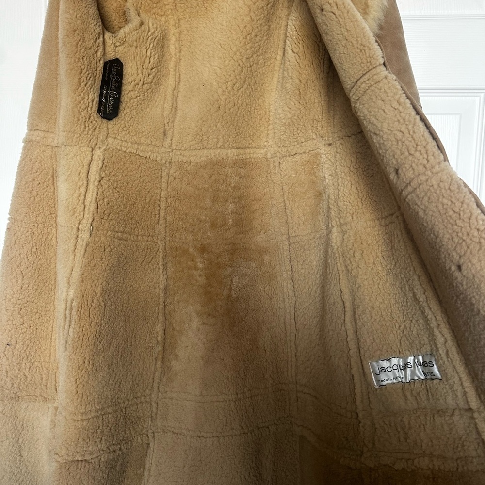 Penny Lane French Shearling Fur Vintage Suede Trench Coat with Leather Belt - Picture 12 of 16